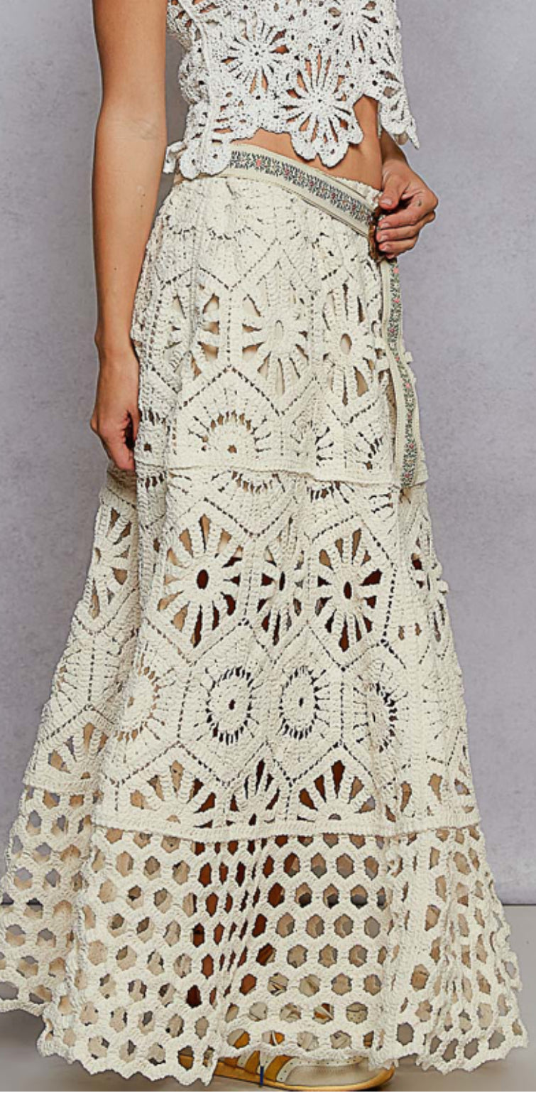 SMC126 Crochet Skirt-Cream