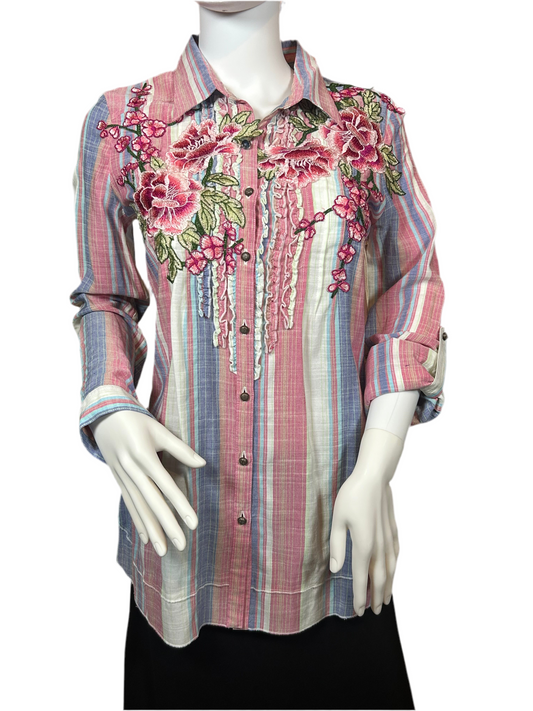 ARATTA Striped Embroidered Long Sleeve Shirt