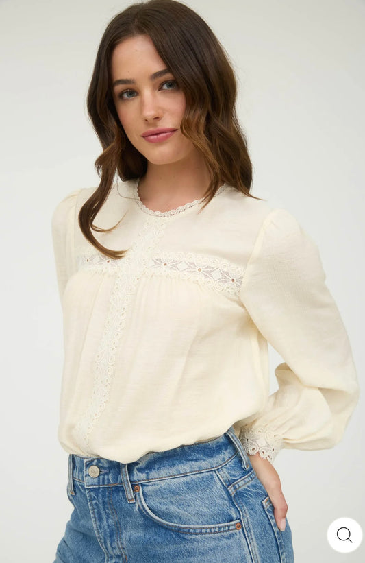 TB8969 LACE DETAIL ROUND NECK LONG SLEEVE BLOUSE