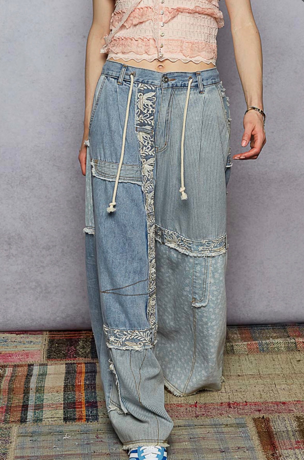WYP38C POL Patchwork Denim Jeans