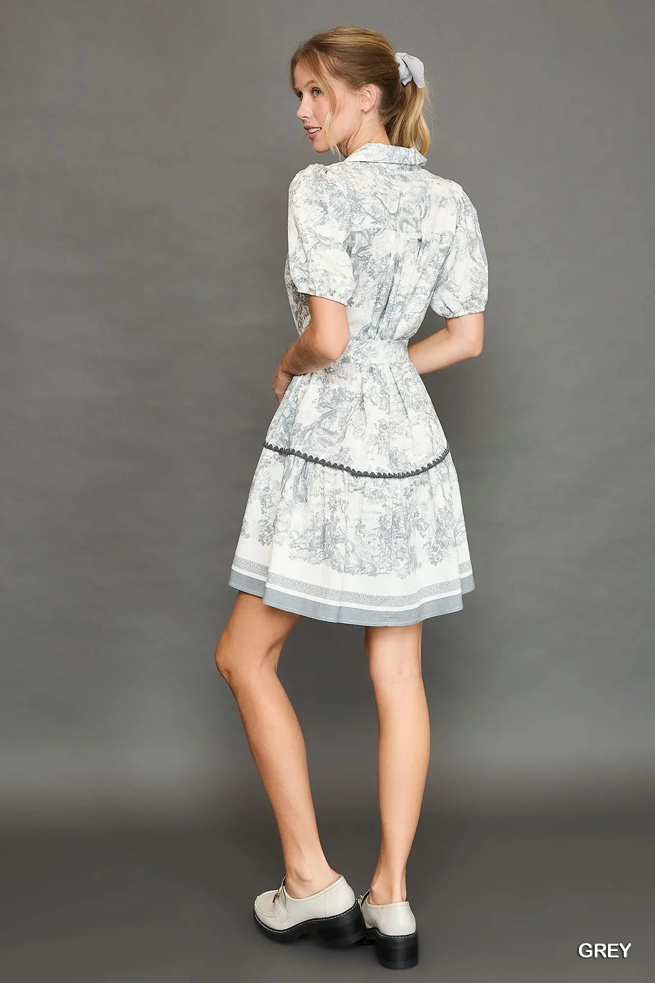 K9826 Abstract Print Button Mini Dress