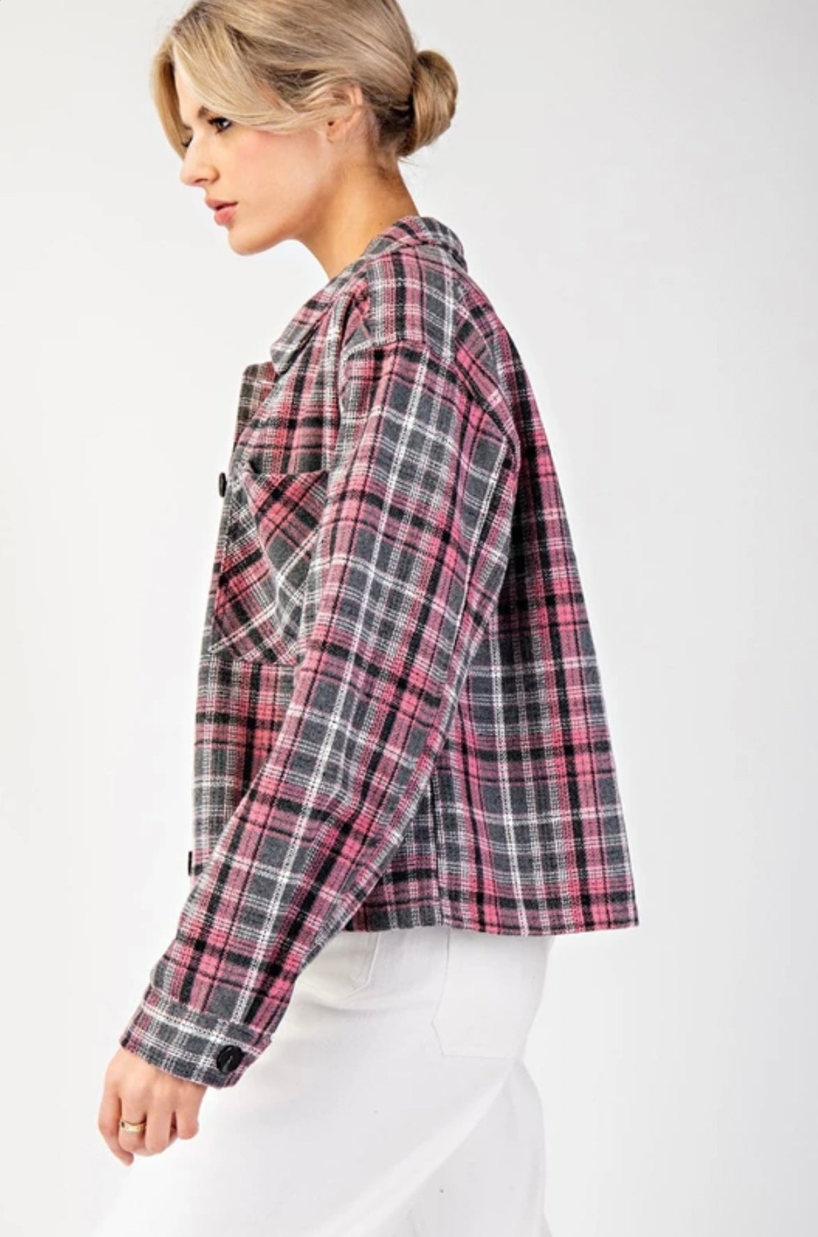 JK9095 MULTI-COLOR PLAID BUTTON DOWN SHACKET