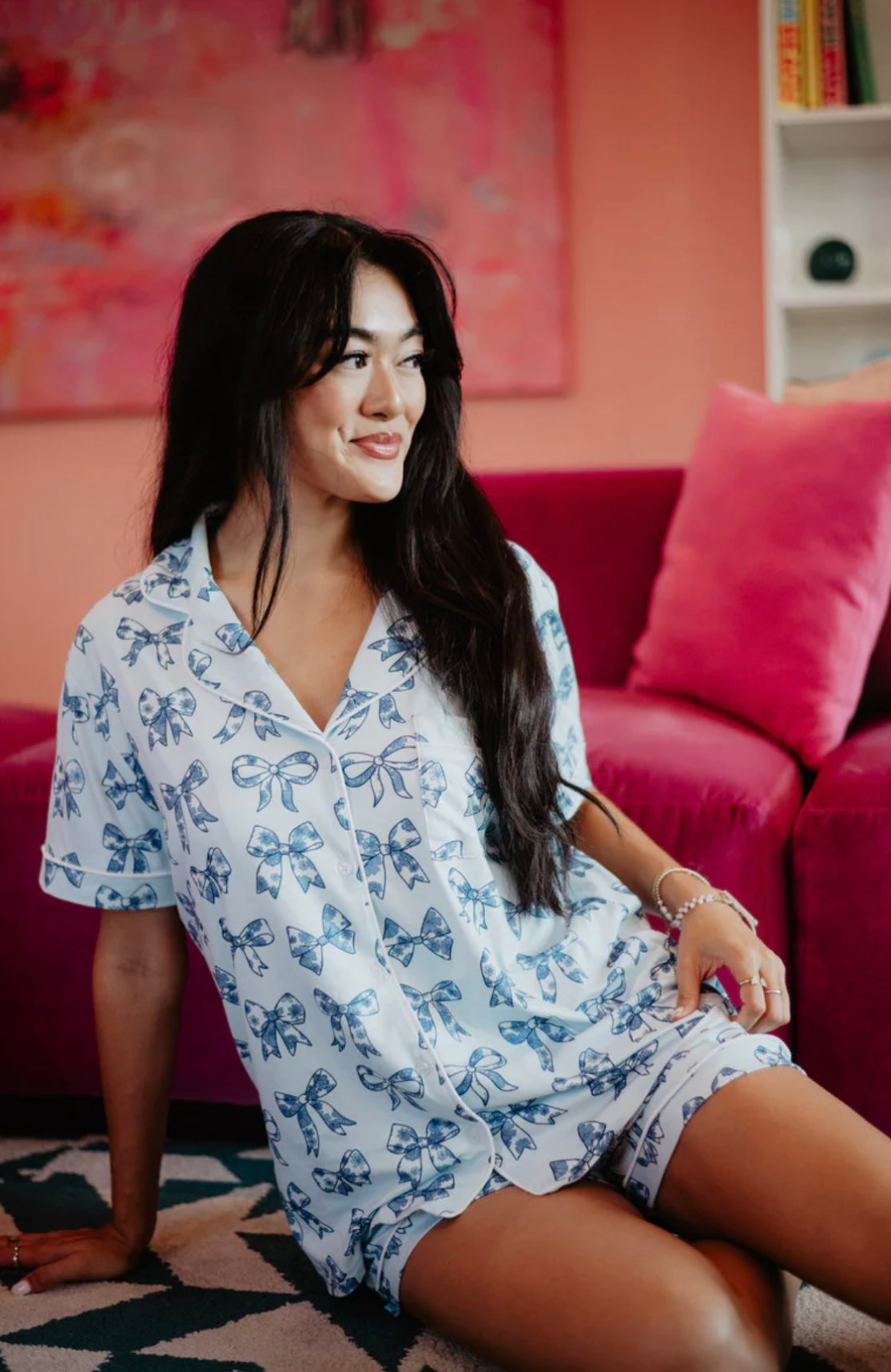 LIGHT BLUE TOILE COQUETTE BOWS WHOLESALE COTTON PJ SET