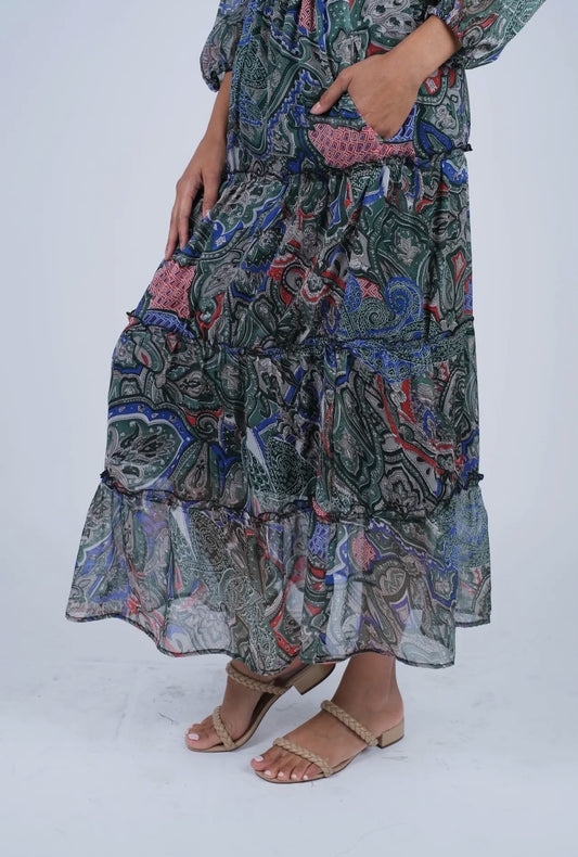 224698/2 Imperial Chiffon Boho Paisley Maxi Skirt