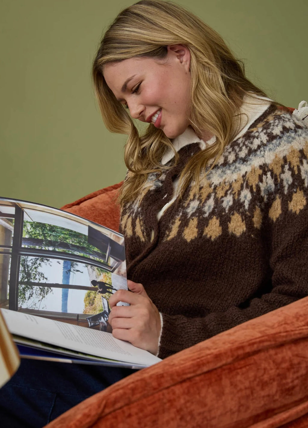 B5FJ1004 FAIR ISLE PATTERN LONG SLEEVE KNIT CARDIGAN