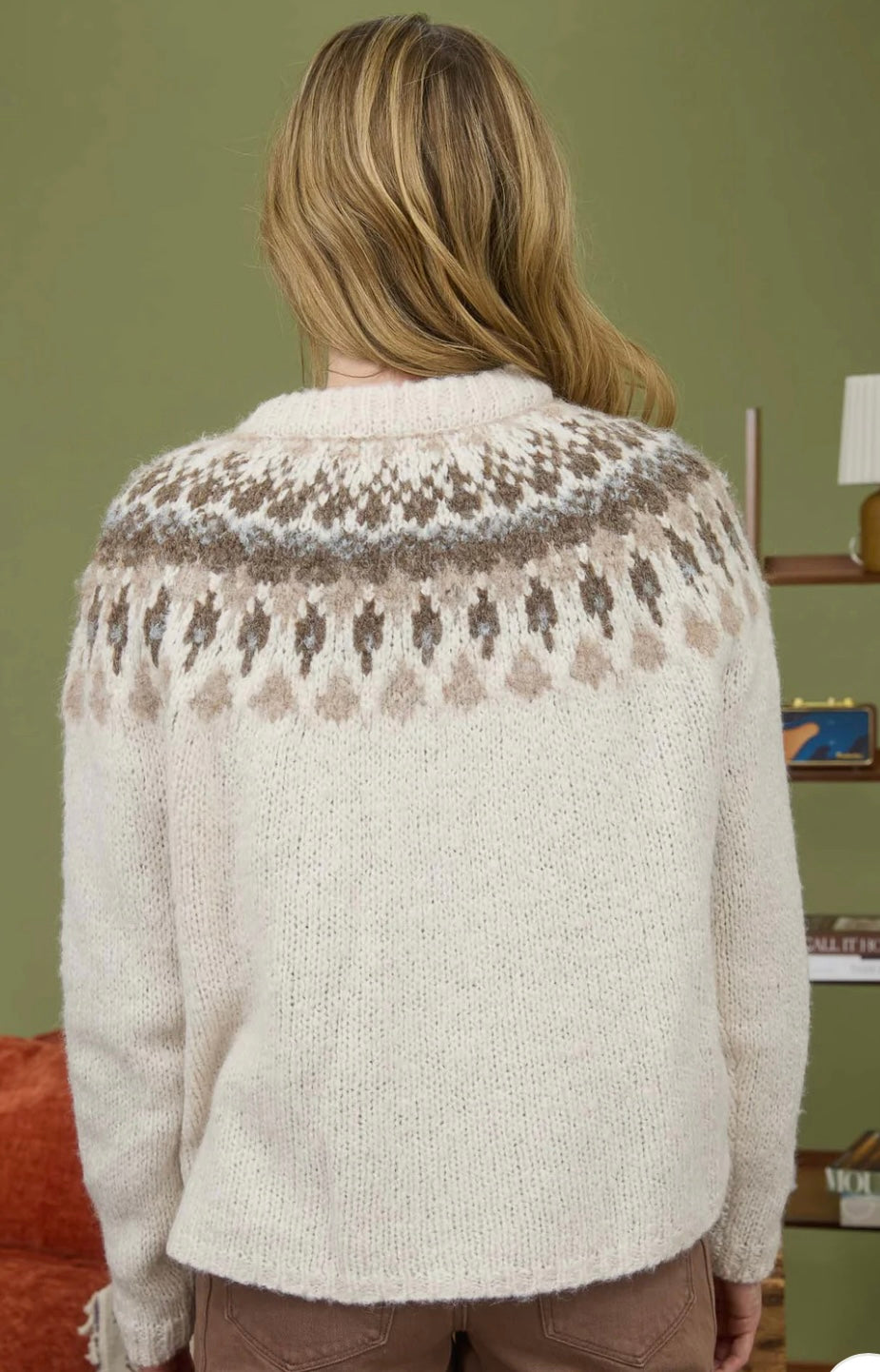 B5FT1004 FAIR ISLE PATTERN LONG SLEEVE KNIT SWEATER