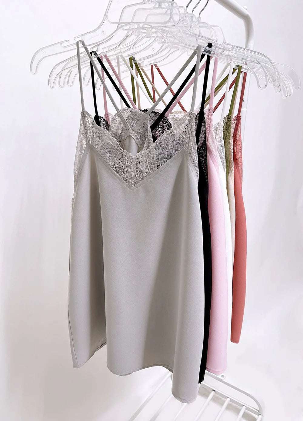 IP0065S Lace Cami Solid Tank Top