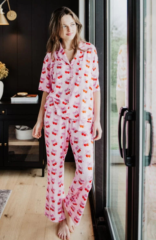 Cherry Bow Repeat Pajama Pants Set