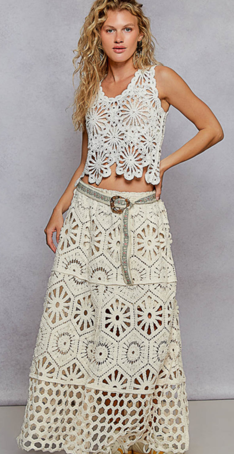 SMC126 Crochet Skirt-Cream