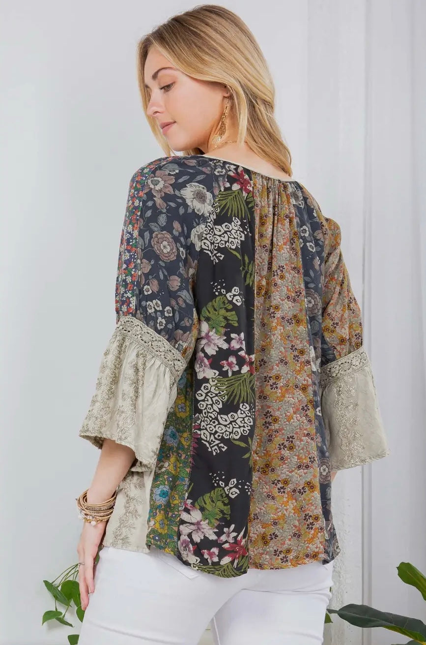 Enchanting Whimsy Overdyed Rayon Peasant Top With Embroidery