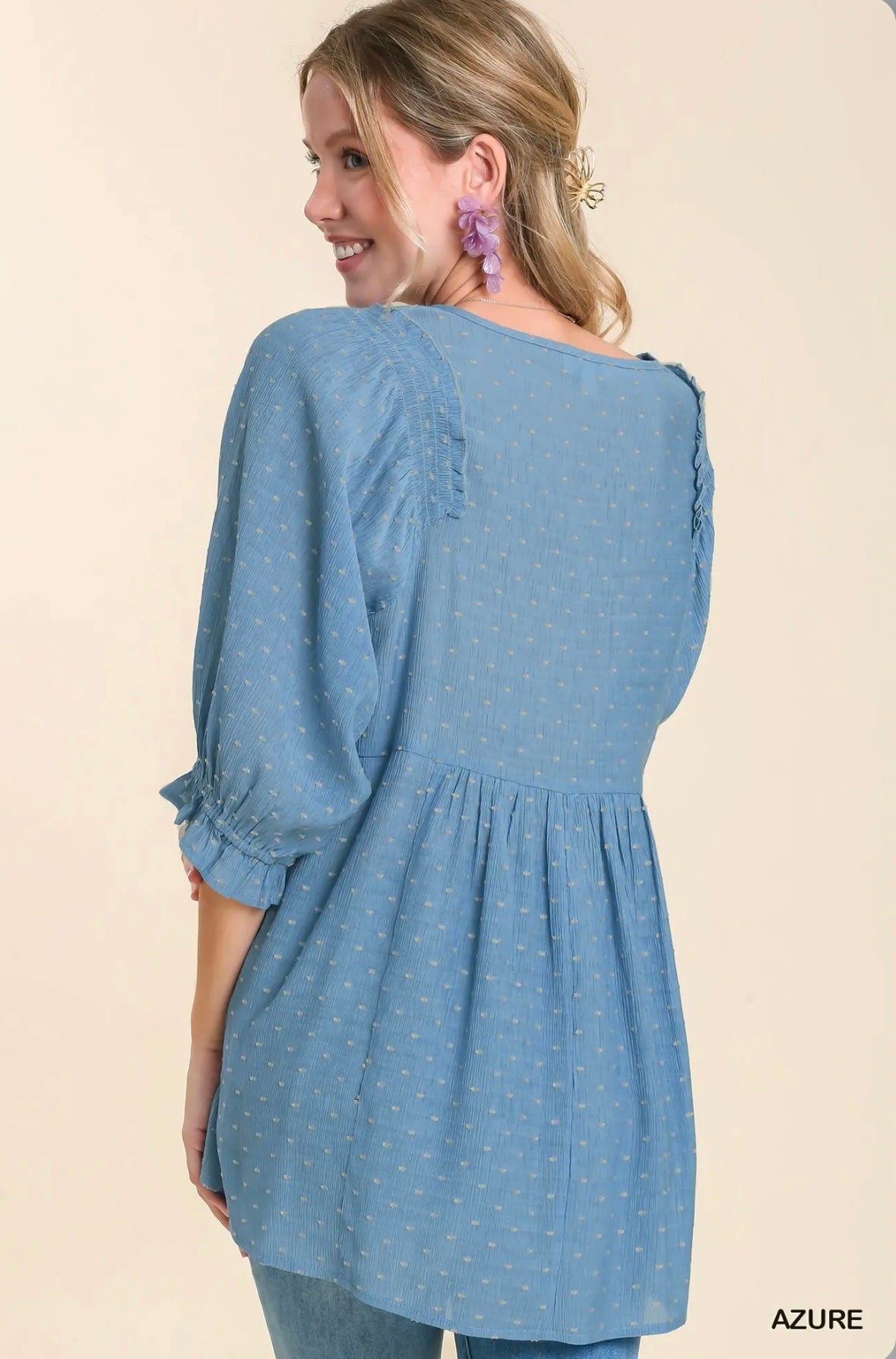 R0065 Dot Embroidered V-Neck Top