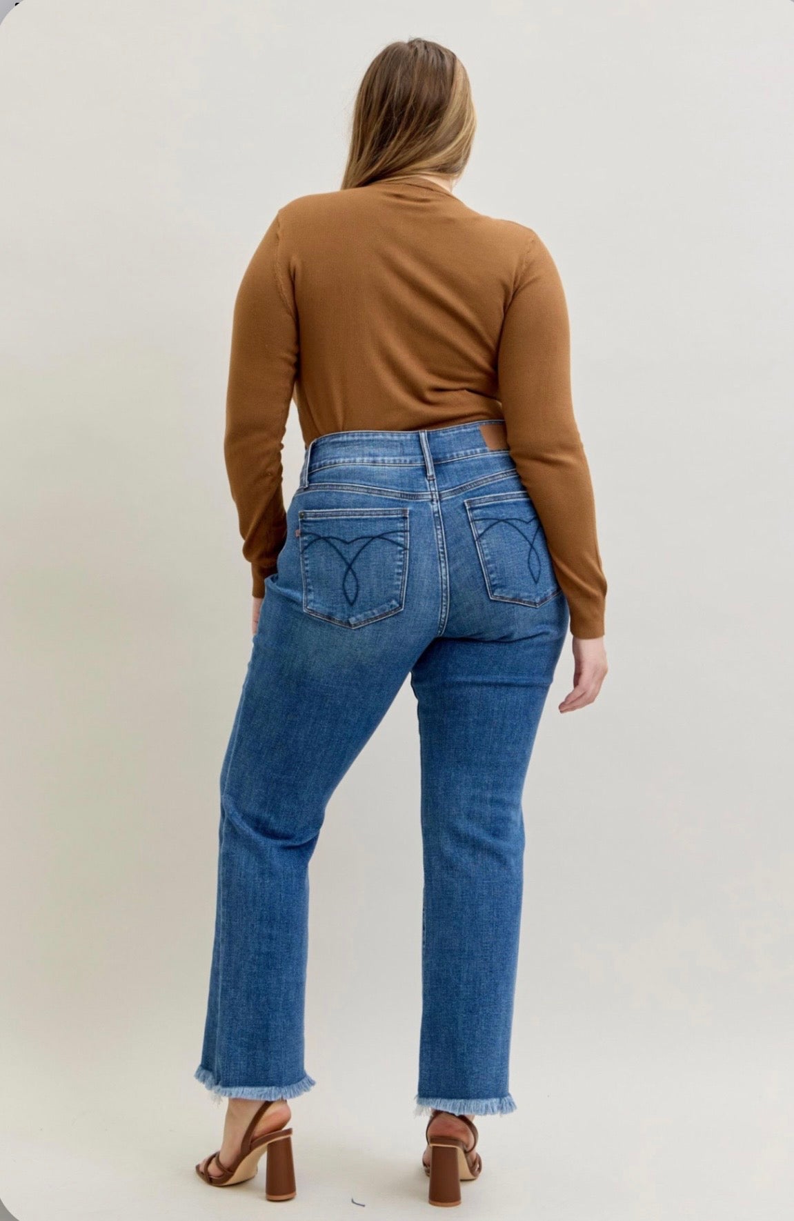 82686PL High Waist Bootcut Double Button WB & Fray Hem