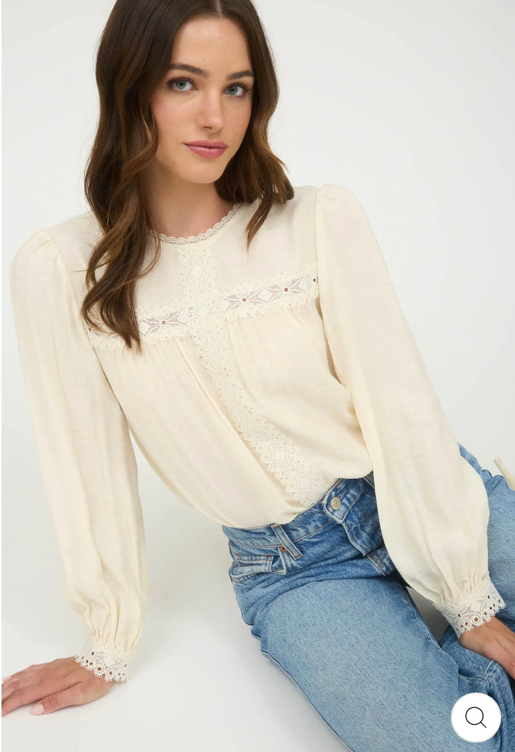 TB8969 LACE DETAIL ROUND NECK LONG SLEEVE BLOUSE