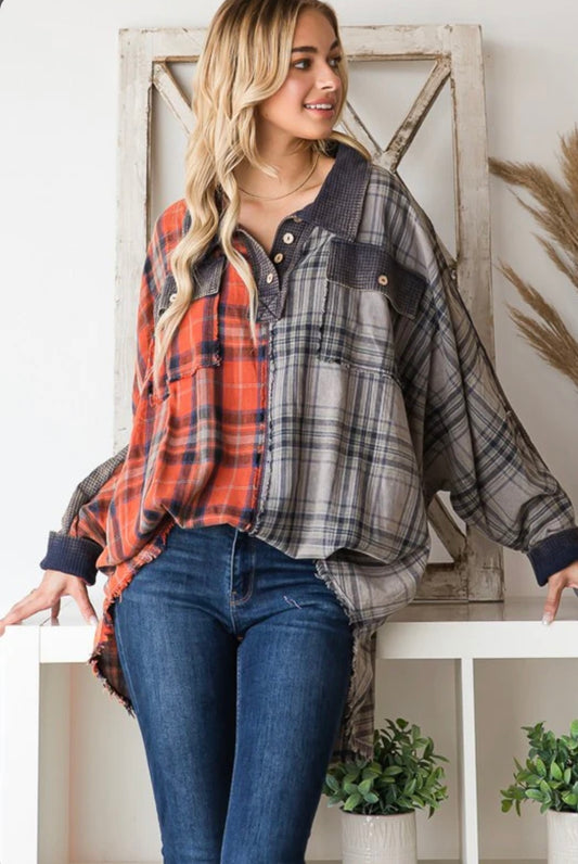 JT0008 WASHED FABRIC MIXED SHIRTS TOP