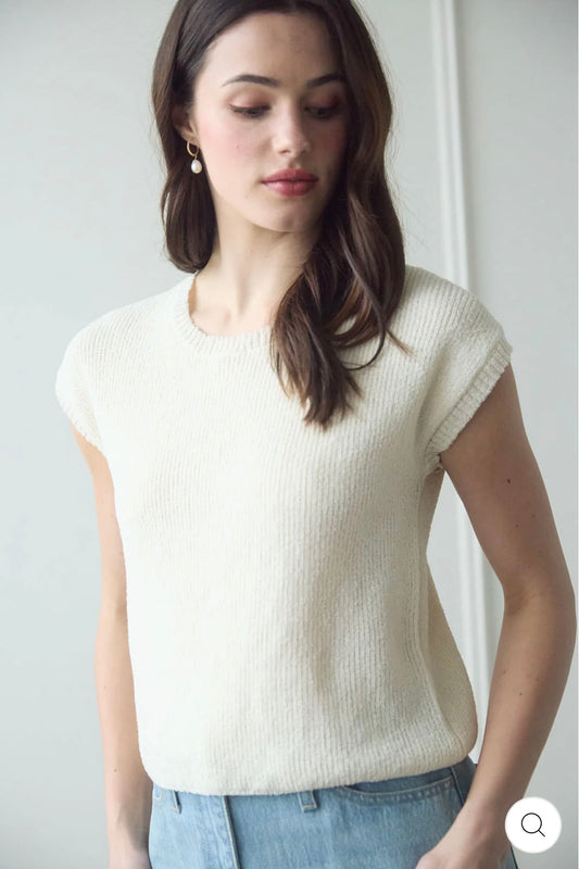 CR2591 BACK SHEER TIE SHORT SLEEVE KNIT SWEATER