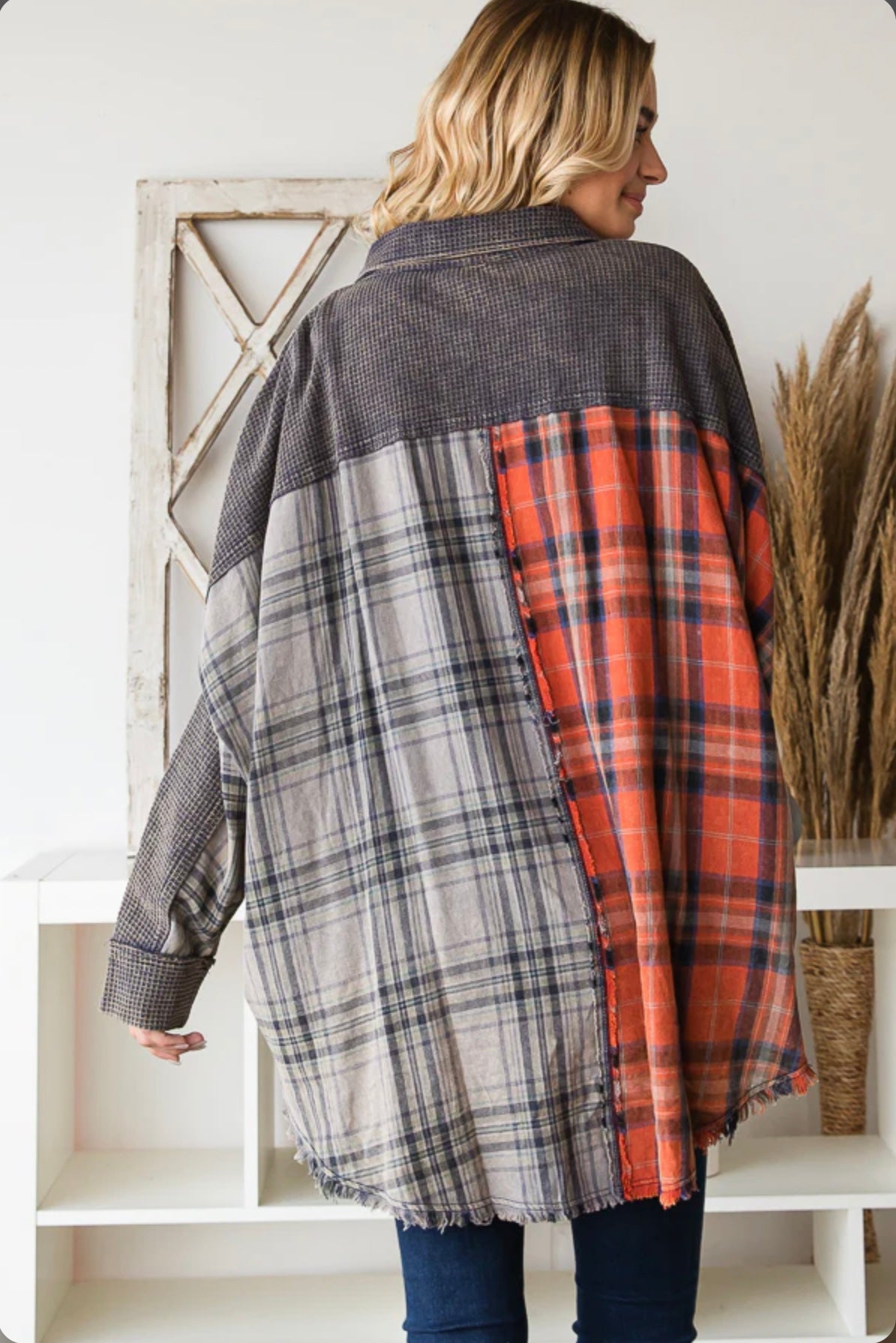 JT0008 WASHED FABRIC MIXED SHIRTS TOP