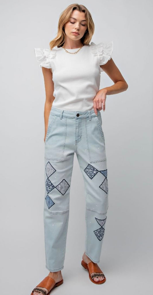 EB41187 Washed Denim with patches