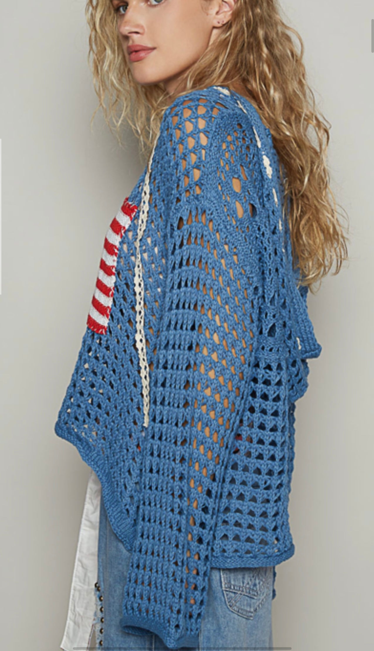 UST319 American Flag Crocheted Sweater Hoodie