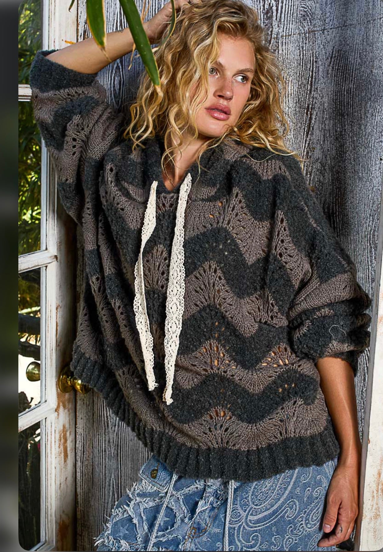 UST377 Boho Chevron Knit Hoodie