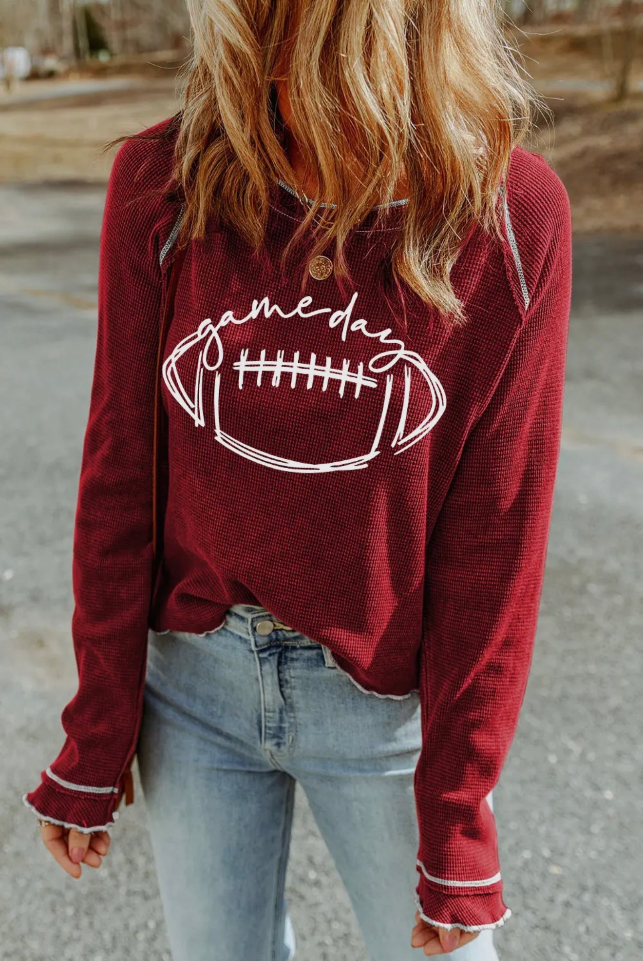 Game Day Football Fall Clothing Graphic Thermal Knit Top