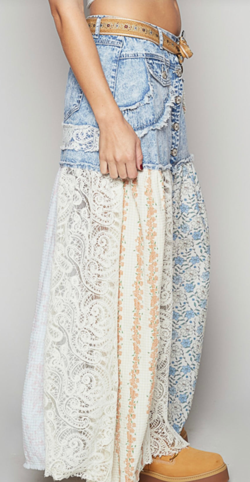 GWS20 Boho Denim and Lace Skirt