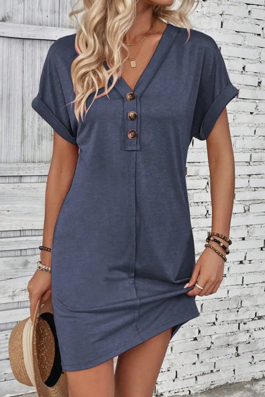 CWDTD0425 Summer V-Neck Raglan Sleeve Dress