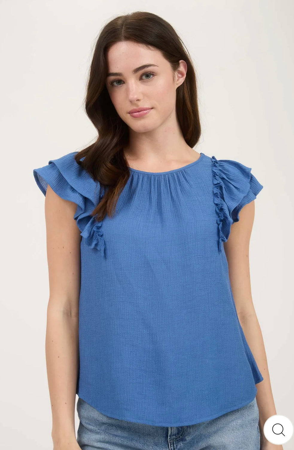 TB8904 RUFFLE DETAIL BACK BOW DETAIL SHORT SLEEVE TOP - MEDIUM BLUE