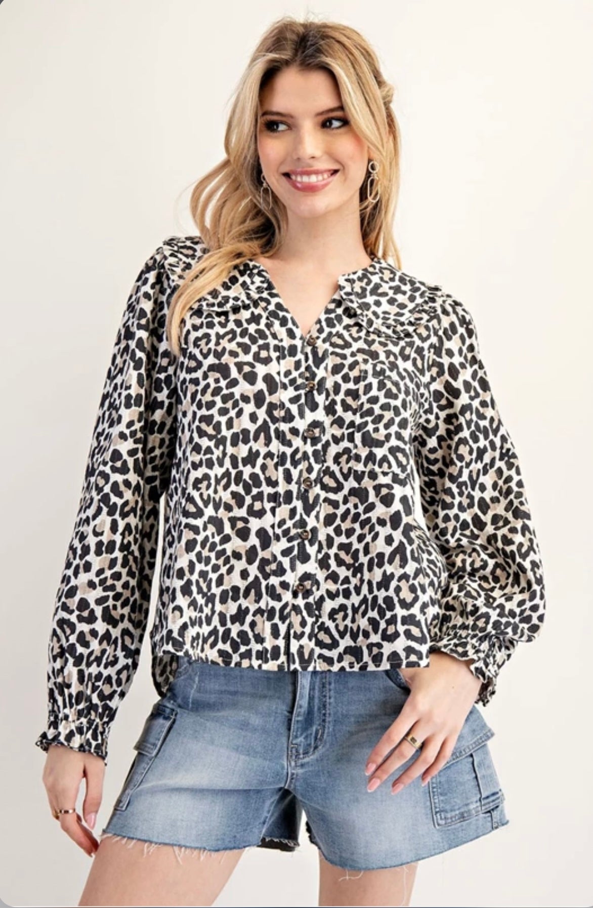 TH12632 CHEETAH PRINTED LONG SLEEVE TOP