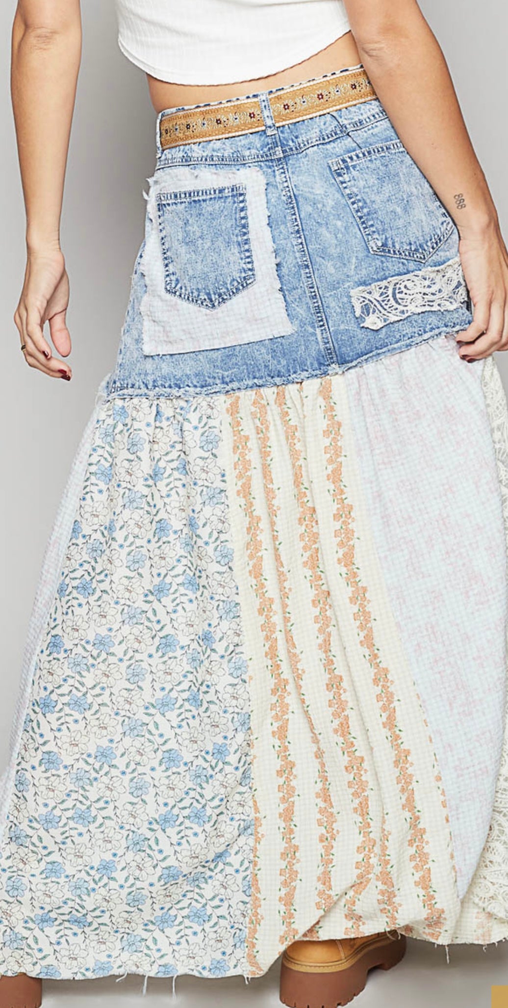 GWS20 Boho Denim and Lace Skirt