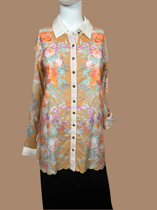 ARATTA Peach Floral Button Down Shirt