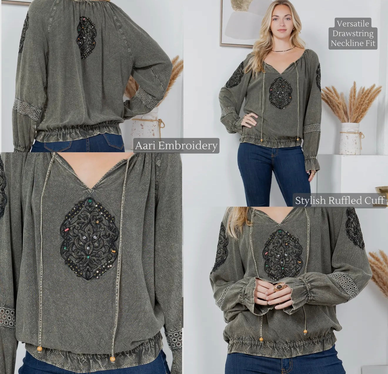 Boho Rustic : Elasticated Hem Motif Top
