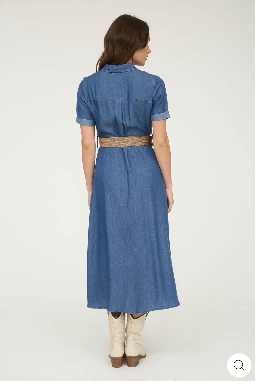 TB9023 CHAMBRAY COLLARED SHORT SLEEVE BELTED SHIRT DRESS