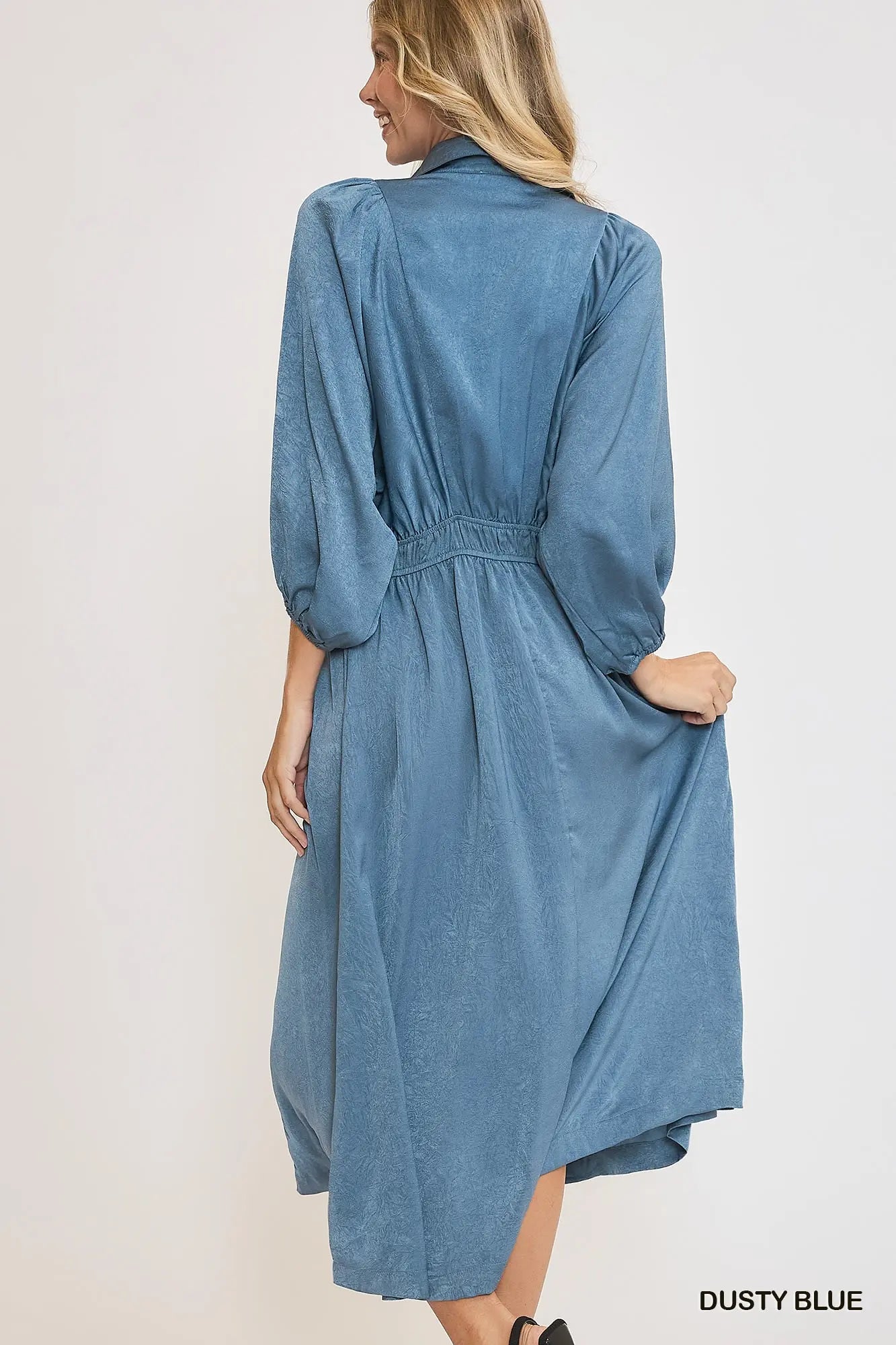 K9155 Crinkled Satin Midi Dress