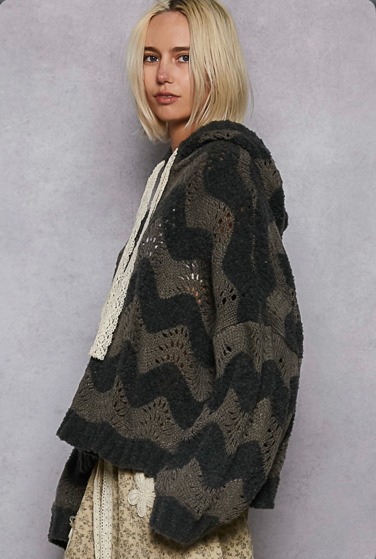 UST377 Boho Chevron Knit Hoodie