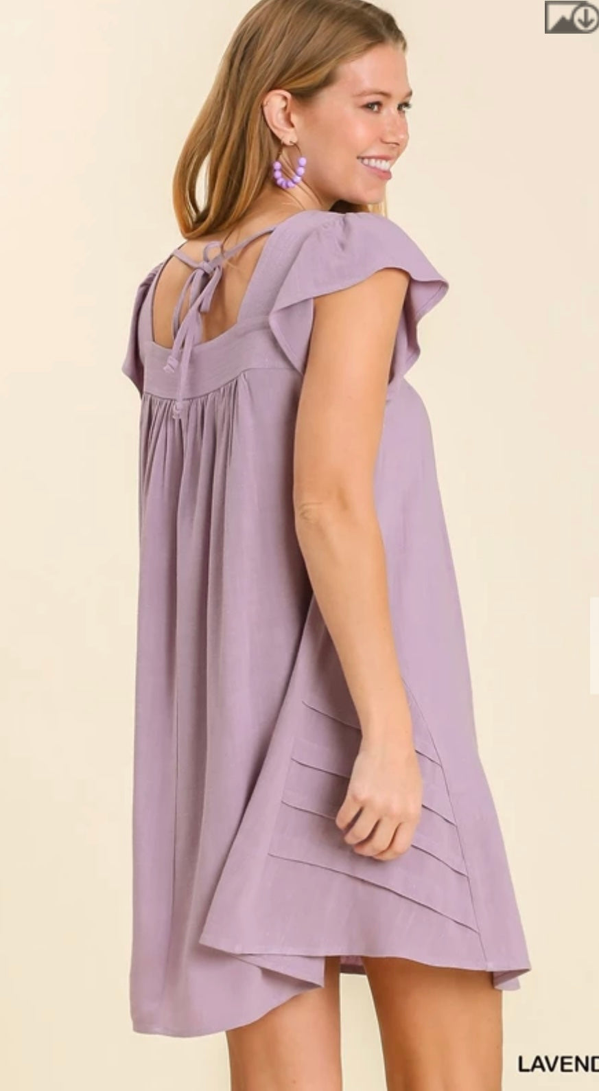 C3519 Linen Blend Square Neck Dress with Top Stitch And Pintuck with No Lining