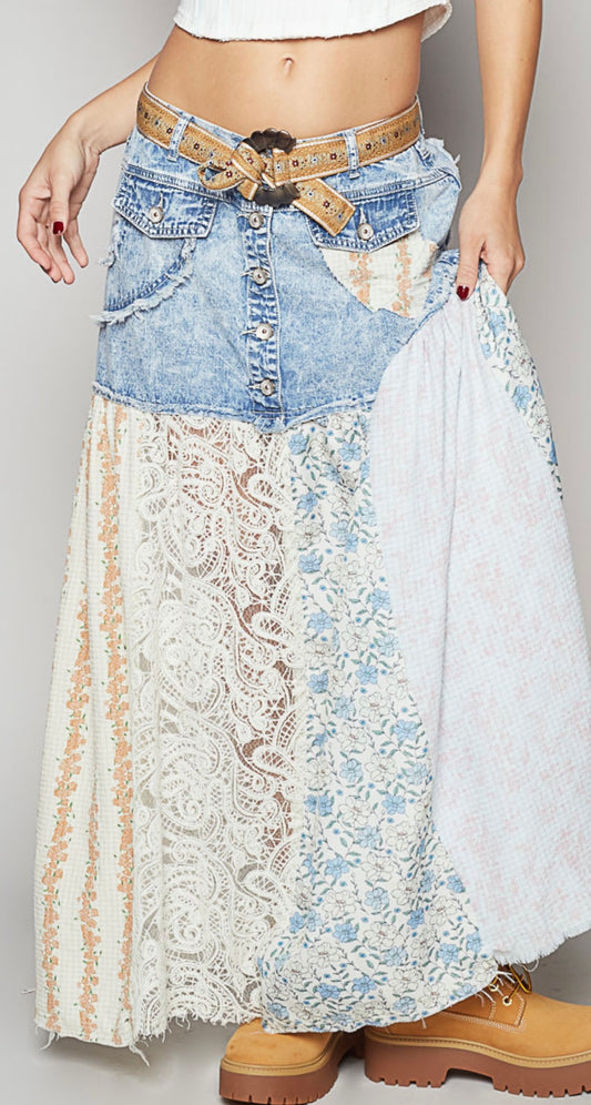GWS20 Boho Denim and Lace Skirt