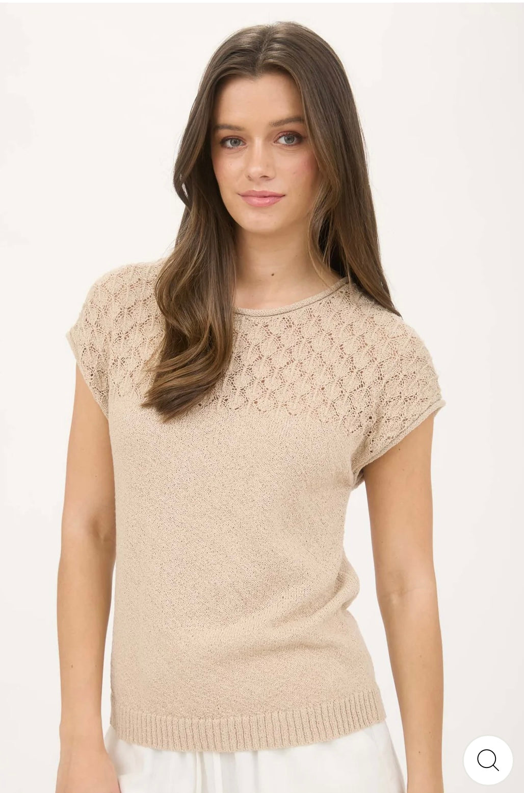 CR2194 EYELET YOKE SWEATER KNIT TOP
