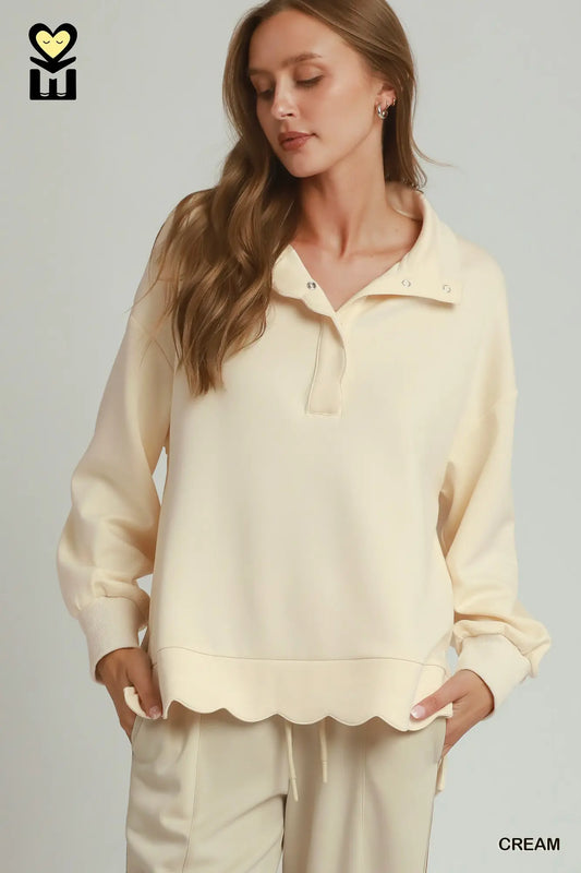 H1012 LUXEKNIT Scallop Placket Knit Pullover