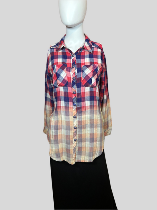 Aratta Plaid Button Down Shirt with Floral Back