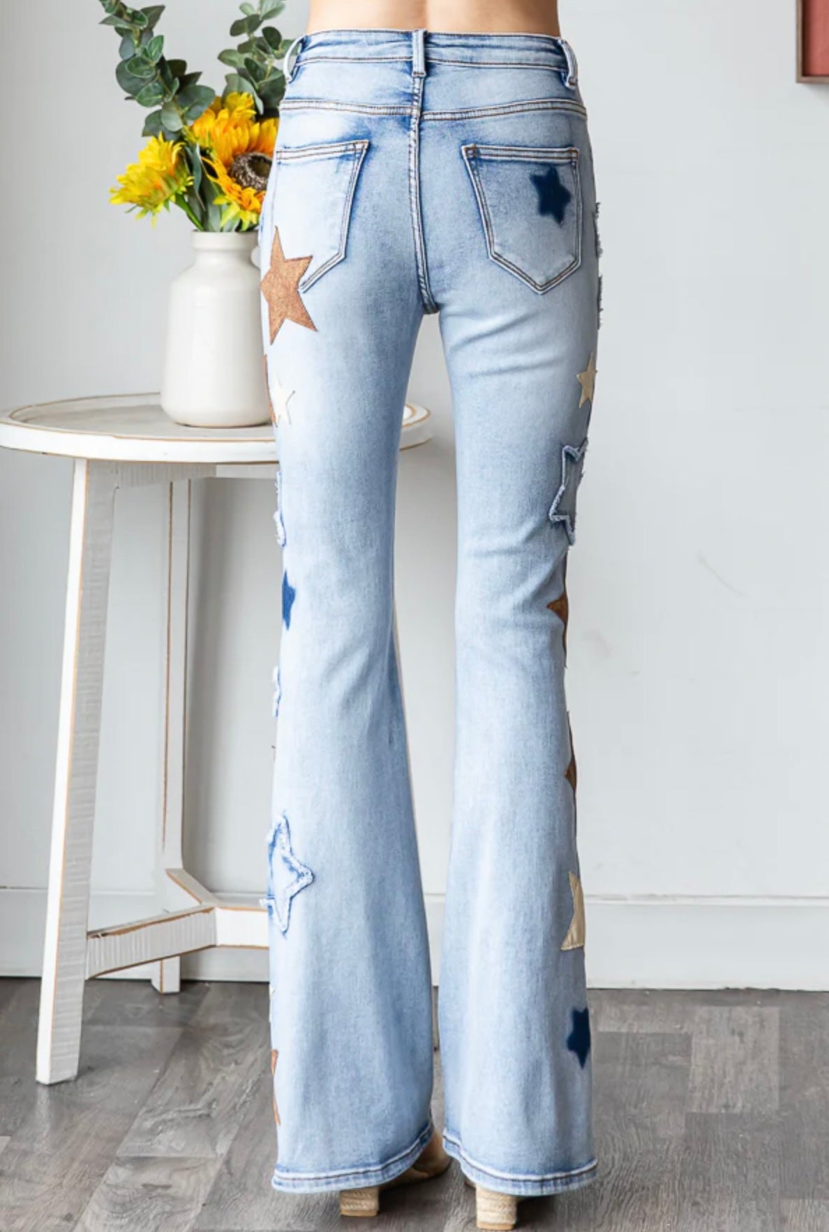 JP0811 WASHED STAR PACTHWORK DENIM JEANS