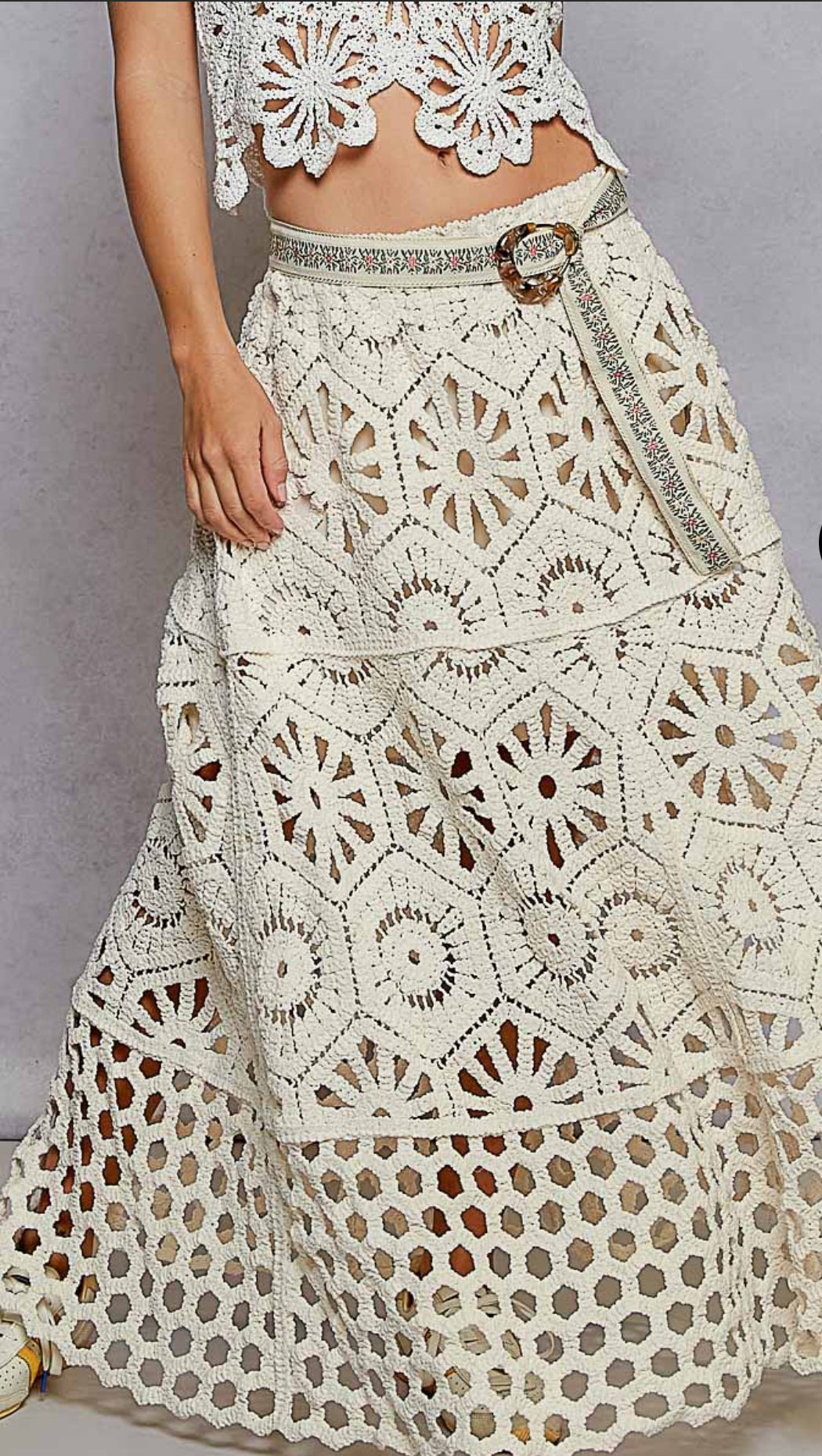 SMC126 Crochet Skirt-Cream