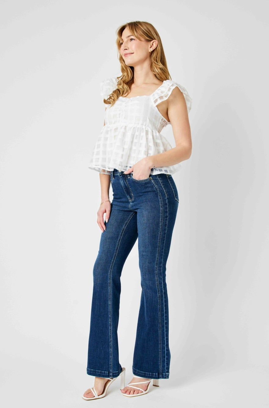 82538REG JUDY BLUE Kelly High Rise Angled Side Seam Flare Jeans