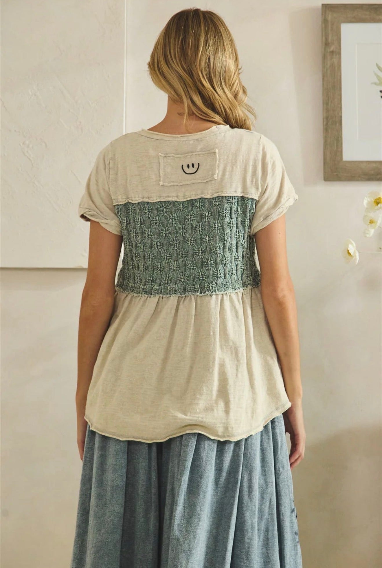 JT0979 Washed Smocked Peplum Top