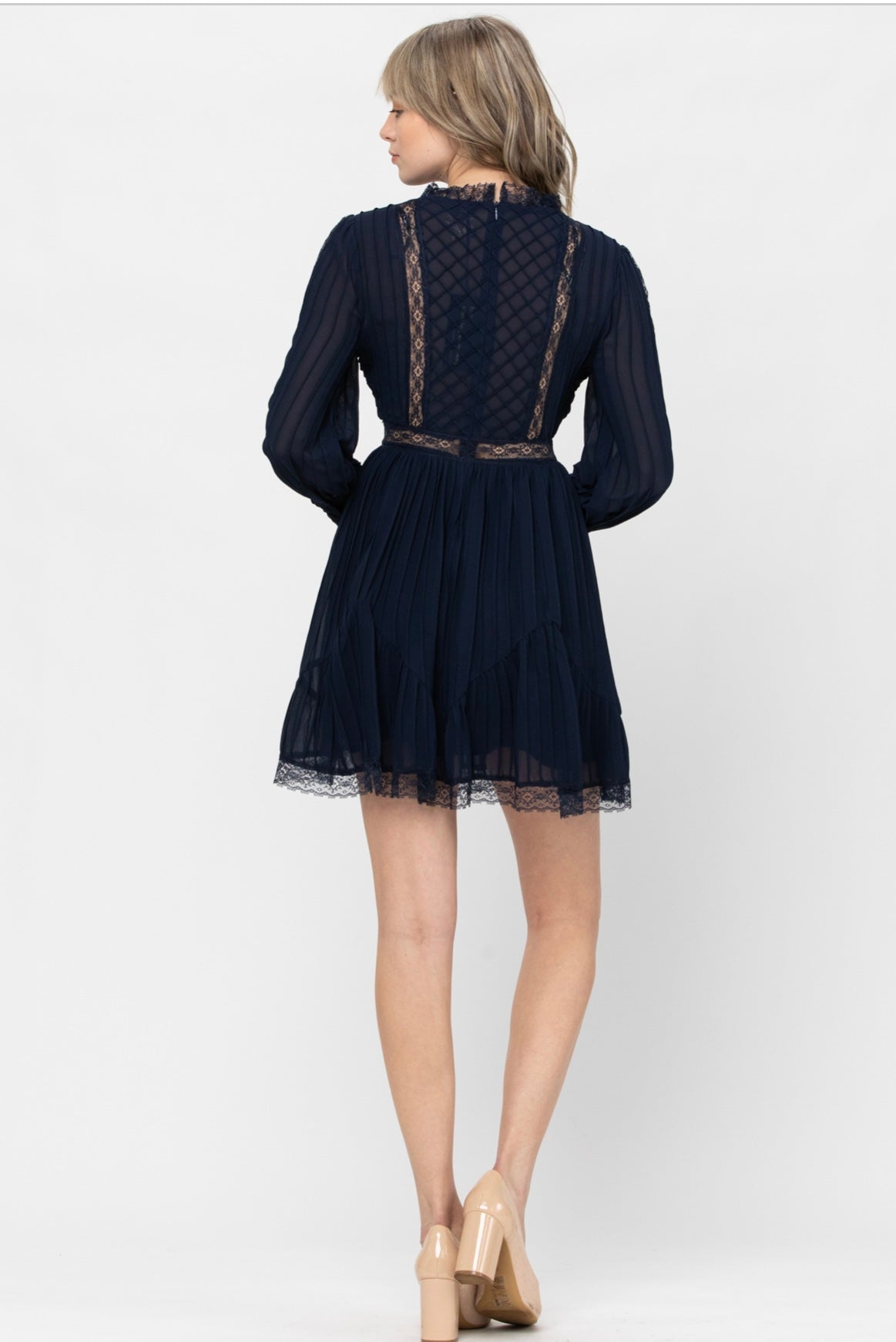 KD5145 Lace Trim Ruffle Short Dress