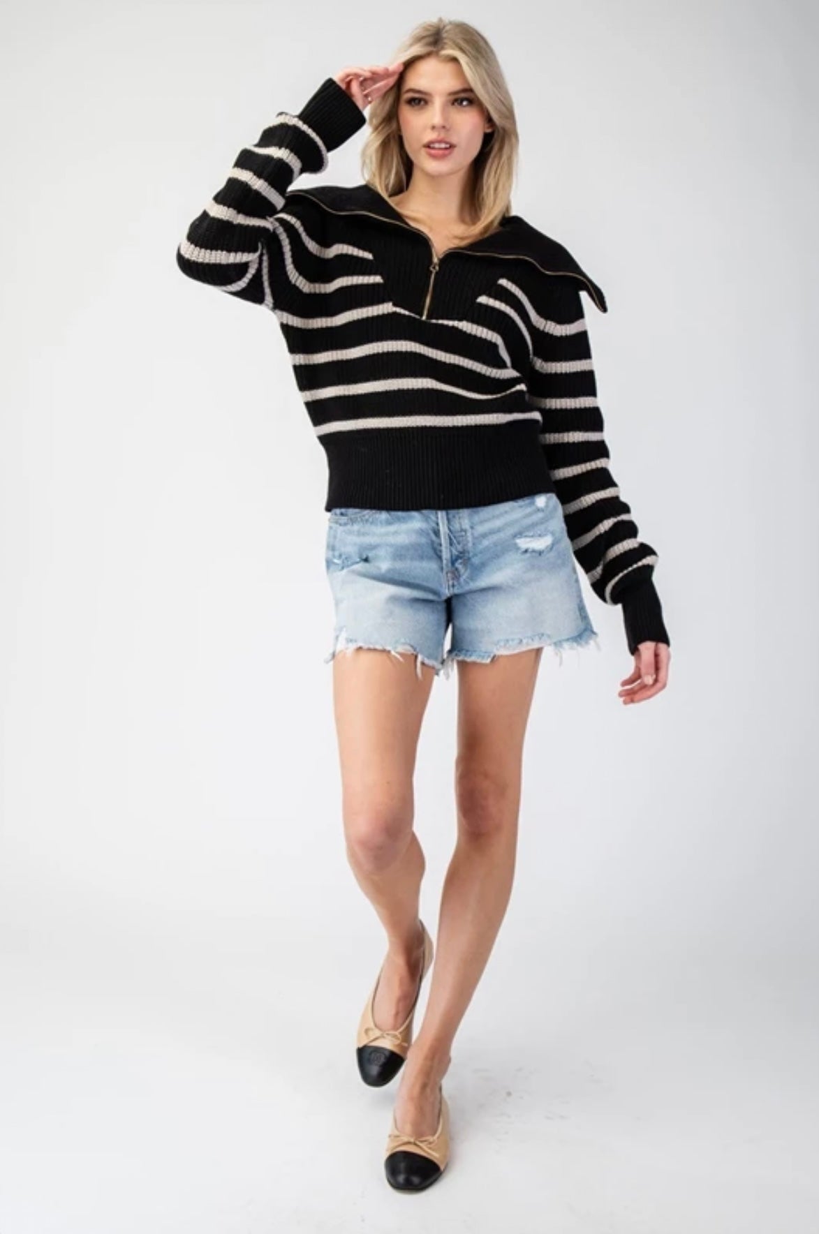 SK11284 Striped Long Sleeve Sweater Pullover