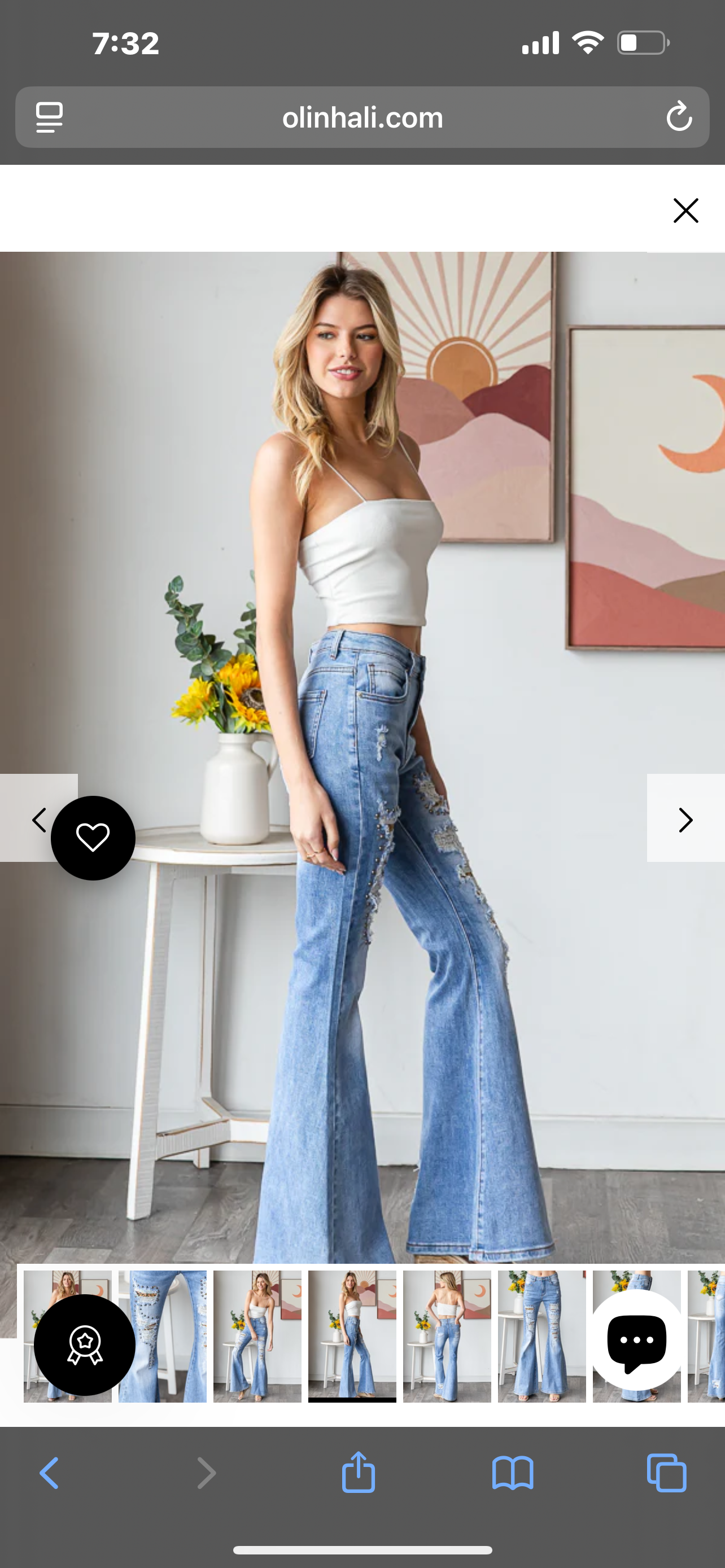 BP1142 | STUD DETAIL DISTRESSED STRECHY FLARE DENIM JEANS