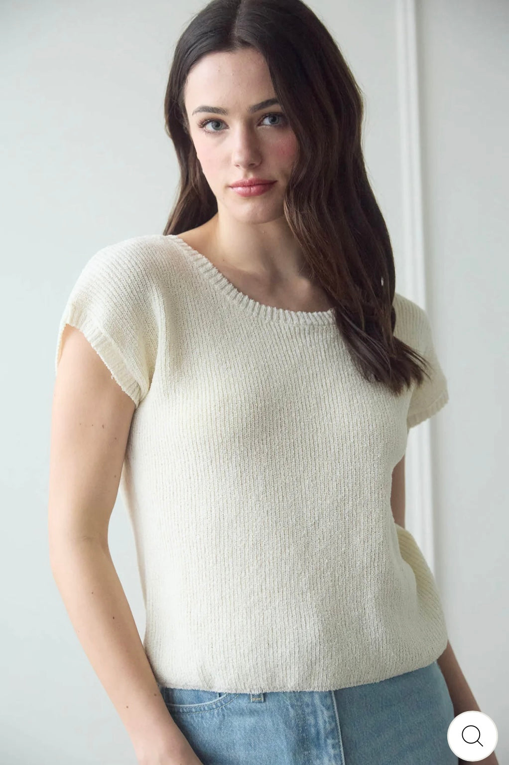 CR2591 BACK SHEER TIE SHORT SLEEVE KNIT SWEATER