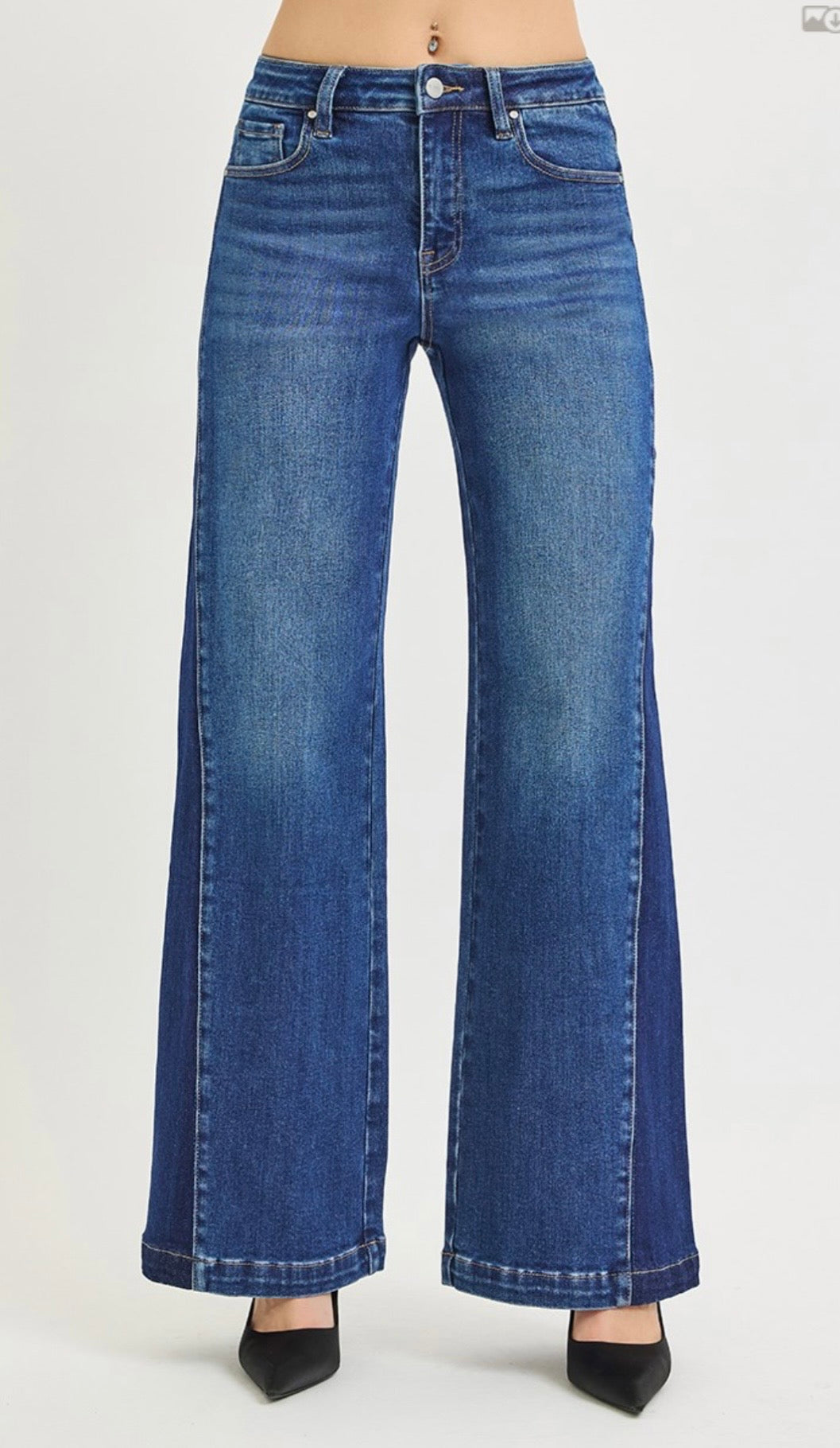 Risen Jeans-High Rise Wide Leg Contrast Side Panel Jeans