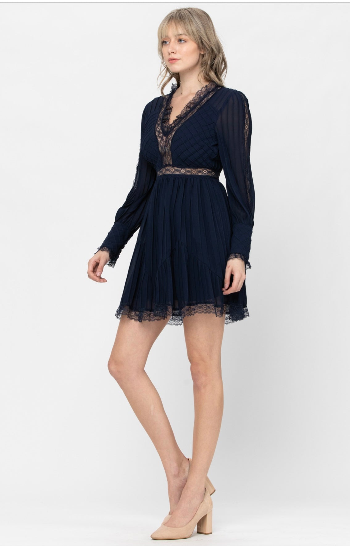 KD5145 Lace Trim Ruffle Short Dress