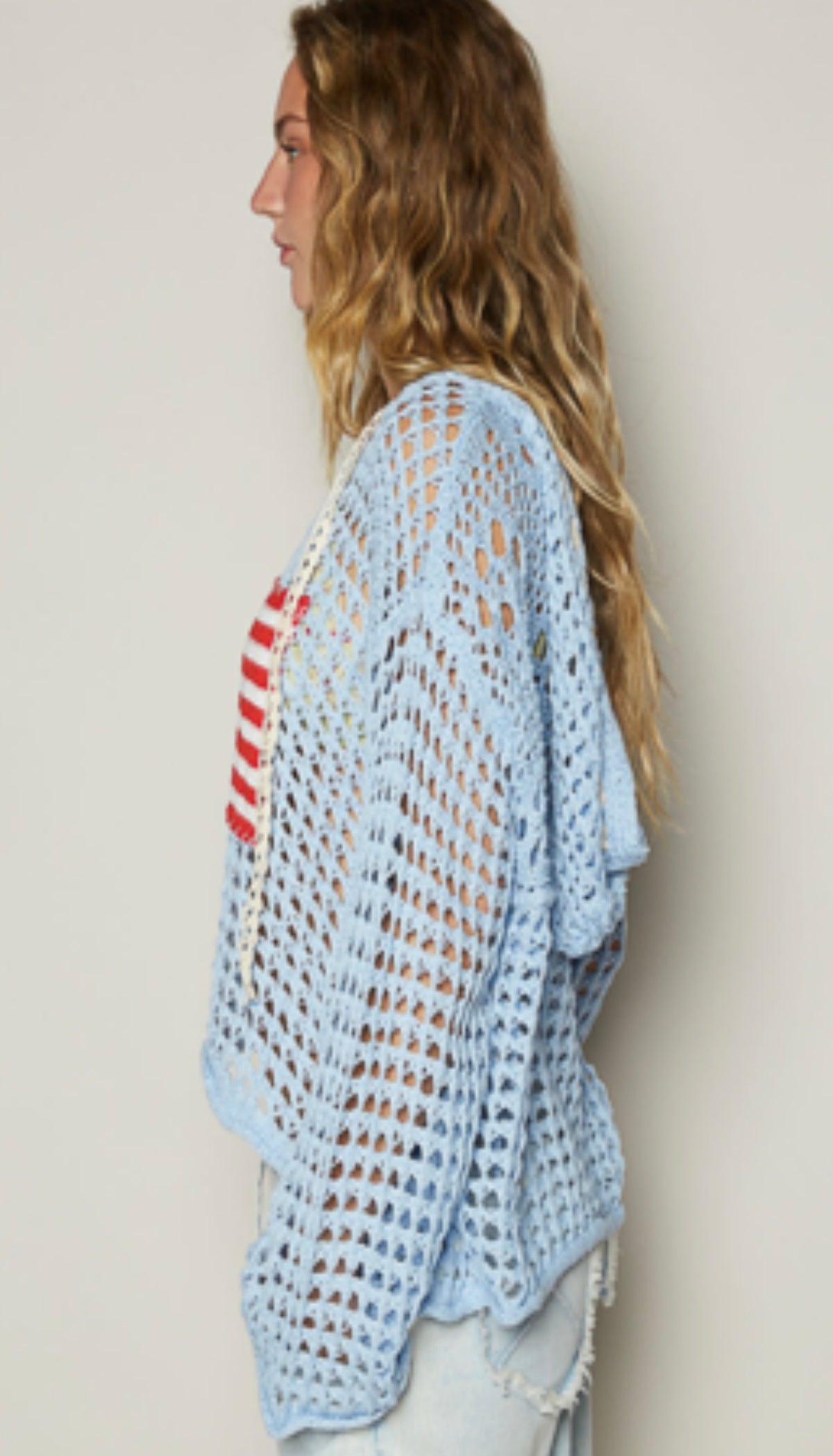 UST319 American Flag Crocheted Sweater Hoodie